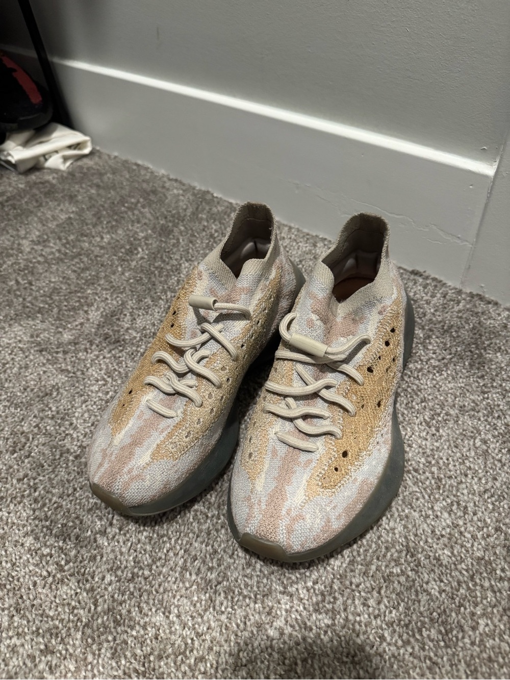 Yeezy Women's Sneakers in Tan, Cream and Light Gray Knit